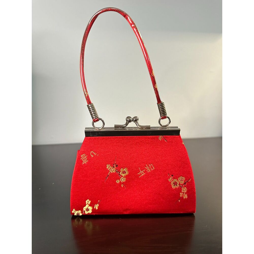 NWD Vintage-Inspired Asian Red Floral Embroidered Mini Handbag Evening Purse